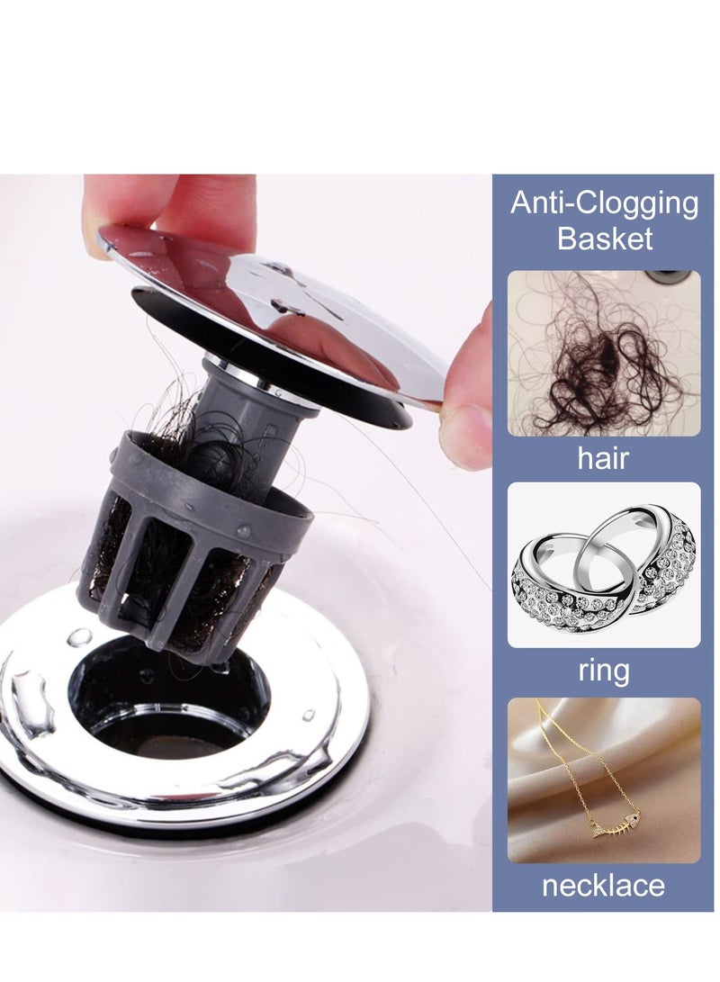 Sink Plug Stopper, Universal Pop Up Drain Plug, Replacement, Anti Clogging Filter with Hair Catcher Removable Basket and Odor Switch - Image 4